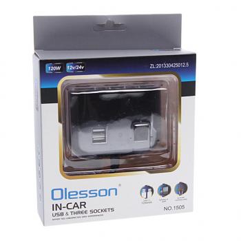 419 р. Разветвитель прикуривателя 3-х гнездовой 12-24V 2USB OLESSON OLESSON no.1505  с доставкой в г. Майкоп. Увеличить фотографию 2