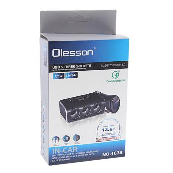 999 р. Разветвитель прикуривателя 3-х гнездовой 12-24V 2USB OLESSON OLESSON no.1639  с доставкой в г. Майкоп. Увеличить фотографию 2