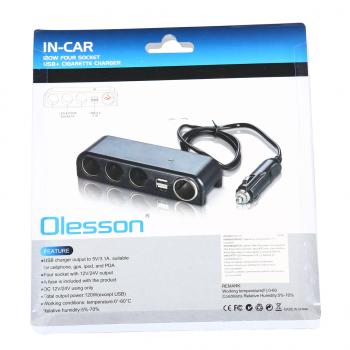499 р. Разветвитель прикуривателя 4-х гнездовой 12-24V 2USB OLESSON OLESSON no.1525  с доставкой в г. Майкоп. Увеличить фотографию 4