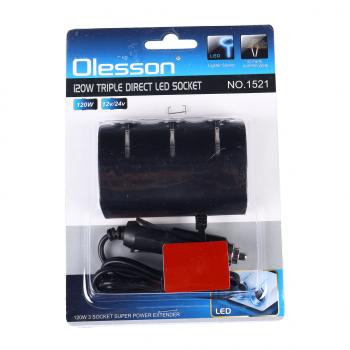 287 р. Разветвитель прикуривателя 3-х гнездовой 12-24V OLESSON OLESSON no.1521  с доставкой в г. Майкоп. Увеличить фотографию 3