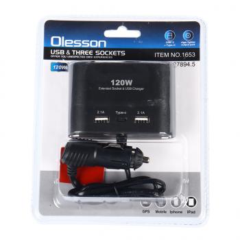 439 р. Разветвитель прикуривателя 3-х гнездовой 12-24V 3USB OLESSON OLESSON no.1653  с доставкой в г. Майкоп. Увеличить фотографию 1
