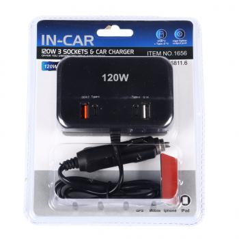 659 р. Разветвитель прикуривателя 3-х гнездовой 12-24V 4USB IN-CAR IN-CAR no.1656  с доставкой в г. Майкоп. Увеличить фотографию 1
