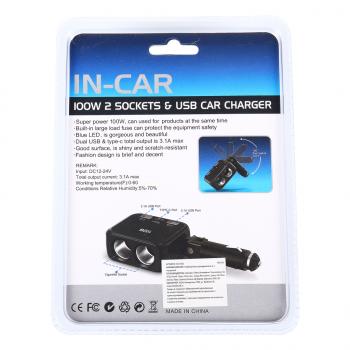 419 р. Разветвитель прикуривателя 2-х гнездовой 12-24V 2USB + 1Type C IN-CAR IN-CAR no.1655  с доставкой в г. Майкоп. Увеличить фотографию 2