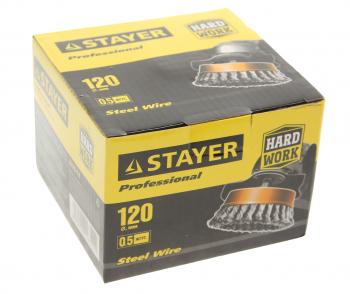 899 р. Кордщетка для УШМ чашка 120мм крученая сталь М14 STAYER STAYER 35128-120  с доставкой в г. Майкоп. Увеличить фотографию 2