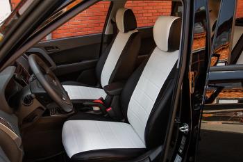 5 999 р. Чехлы на сиденье Экокожа (с 2021г. 40/60 с подлокот. экокожа) Seintex  Hyundai Creta  SU (2020-2022) (черный/белый)  с доставкой в г. Майкоп. Увеличить фотографию 2