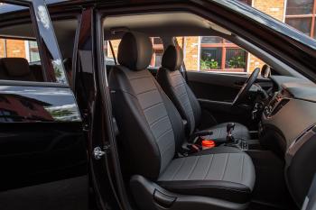 5 999 р. Чехлы на сиденье Экокожа (с 2021г. 40/60 с подлокот. экокожа) Seintex  Hyundai Creta  SU (2020-2022) (черный/серый)  с доставкой в г. Майкоп. Увеличить фотографию 2