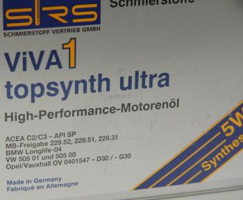 5 899 р. Масло моторное VIVA 1 topsynth Ultra 5W30 синт.4л SRS SRS 38876  с доставкой в г. Майкоп. Увеличить фотографию 2