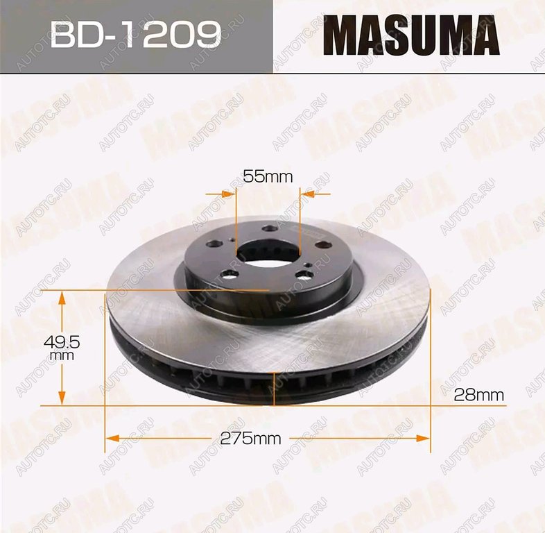 4 299 р. Диск тормозной TOYOTA Corona (97-03) передний (1шт.) MASUMA MASUMA bd-1209  с доставкой в г. Майкоп