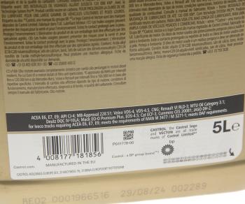 4 949 р. Масло дизельное VECTON Long Drain E6E9 10W40 синт.5л CASTROL CASTROL 15f3d1  с доставкой в г. Майкоп. Увеличить фотографию 2