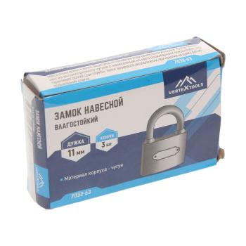 379 р. Замок навесной 63мм всепогодный VERTEXTOOLS VERTEXTOOLS 7032-63  с доставкой в г. Майкоп. Увеличить фотографию 2
