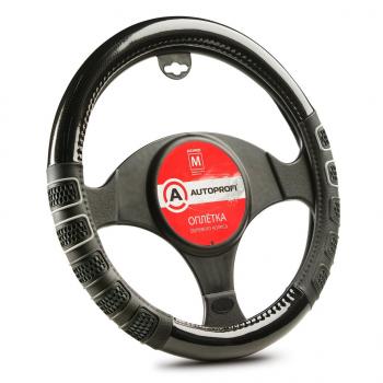 979 р. Оплетка руля (M) 37-39см черно-серая экокожа 3D вставки AUTOPROFI AUTOPROFI ap-2051 bkgy (m)  с доставкой в г. Майкоп. Увеличить фотографию 1