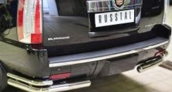 Защита заднего бампера уголки d57 (секции) d42 (секции) Slitkoff Cadillac Escalade  GMT926 джип 5 дв. (2006-2014) короткая база (нержавейка полированная)