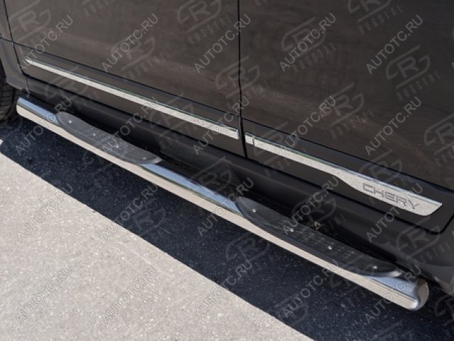 24 549 р. Пороги труба с накладкой SLITKOFF  Chery Tiggo 5  (T21) (2014-2017) дорестайлинг (нержавейка, торцы - срез под 45 градусов)  с доставкой в г. Майкоп