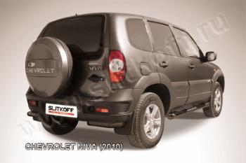 Защита заднего бампера уголки d57 (секции)(BERTONE) Slitkoff Chevrolet Niva  2123 (2009-2020) рестайлинг (Сталь с полимерным покрытием в цвет черный)