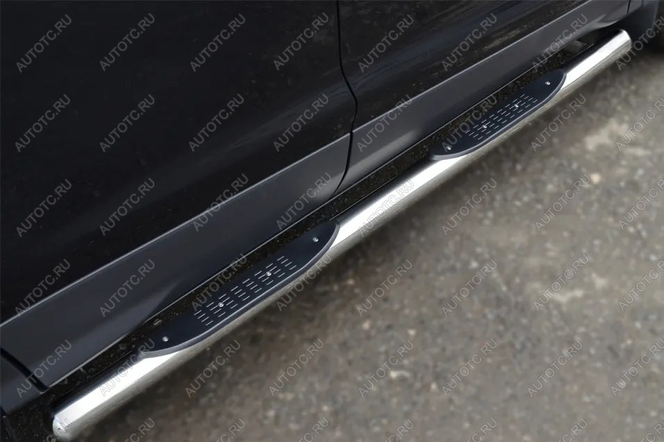 24 549 р. Пороги труба (с накладками) SLITKOFF  Hyundai Tucson  JM (2004-2010) (нержавейка, на торцах округлая напайка под 90 градусов)  с доставкой в г. Майкоп