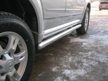 Пороги труба (d57) SLITKOFF KIA Sportage  3 SL (2010-2014) дорестайлинг (нержавейка, на торцах округлая напайка под 90 градусов)