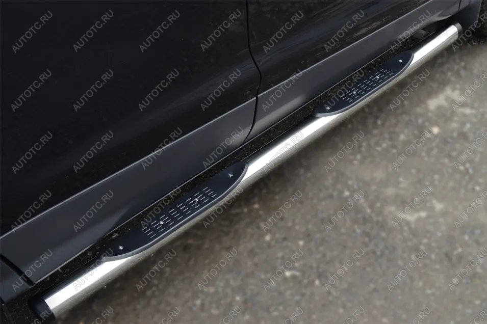 22 549 р. Пороги труба с накладками (d76) SLITKOFF Land Rover Range Rover Evoque 1 L538 рестайлинг 5 дв. (2015-2018) (нержавейка, на торцах пластиковые заглушки)  с доставкой в г. Майкоп