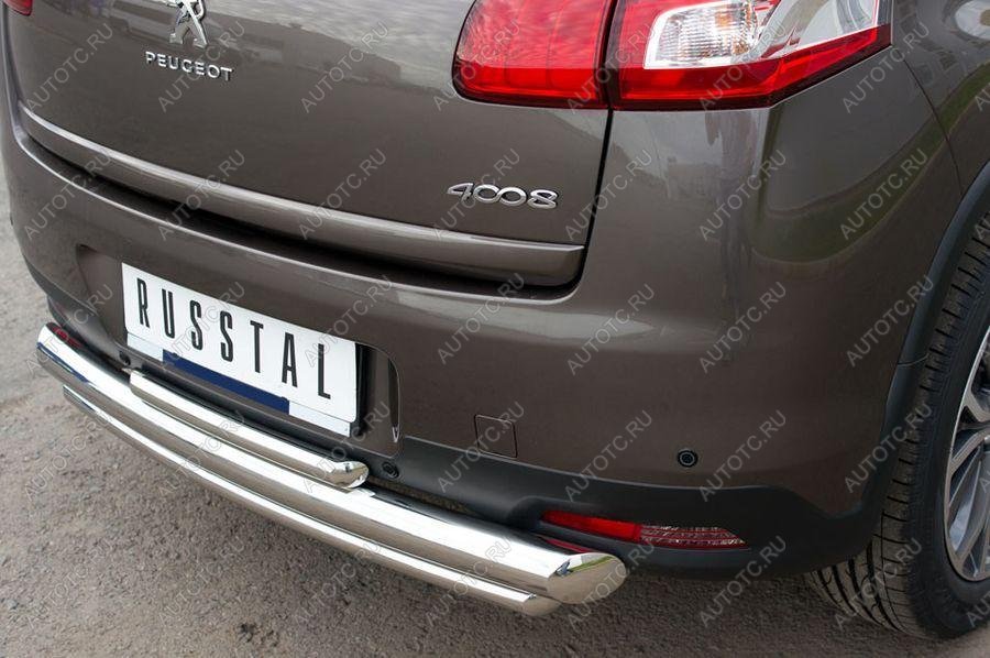 12 199 р. Защита заднего бампера d76d42d42 Slitkoff Peugeot 4008 (2012-2017) (нержавейка полированная)  с доставкой в г. Майкоп