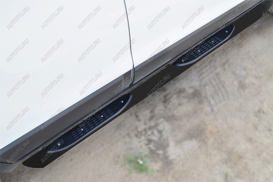15 549 р. Пороги труба с накладками (d76) SLITKOFF  Toyota Hilux  AN120 (2020-2025) 2-ой рестайлинг (нержавейка, торцы - срез под 45 градусов)  с доставкой в г. Майкоп