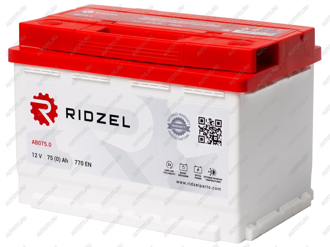 9 299 р. Аккумулятор RIDZEL 75Ач обратная полярность RIDZEL 6ст75(0) ab075.0  с доставкой в г. Майкоп