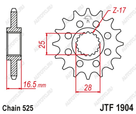 2 629 р. Звезда цепного привода JTF1904 17RB  jtf1904.17rb  с доставкой в г. Майкоп