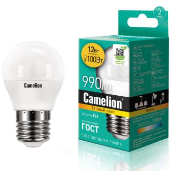 162 р. Лампа светодиодная E27 G45 12W (100W) 220V теплый CAMELION CAMELION c-led12-g45830e27 CAMELION c-led12-g45830e27  с доставкой в г. Майкоп. Увеличить фотографию 1