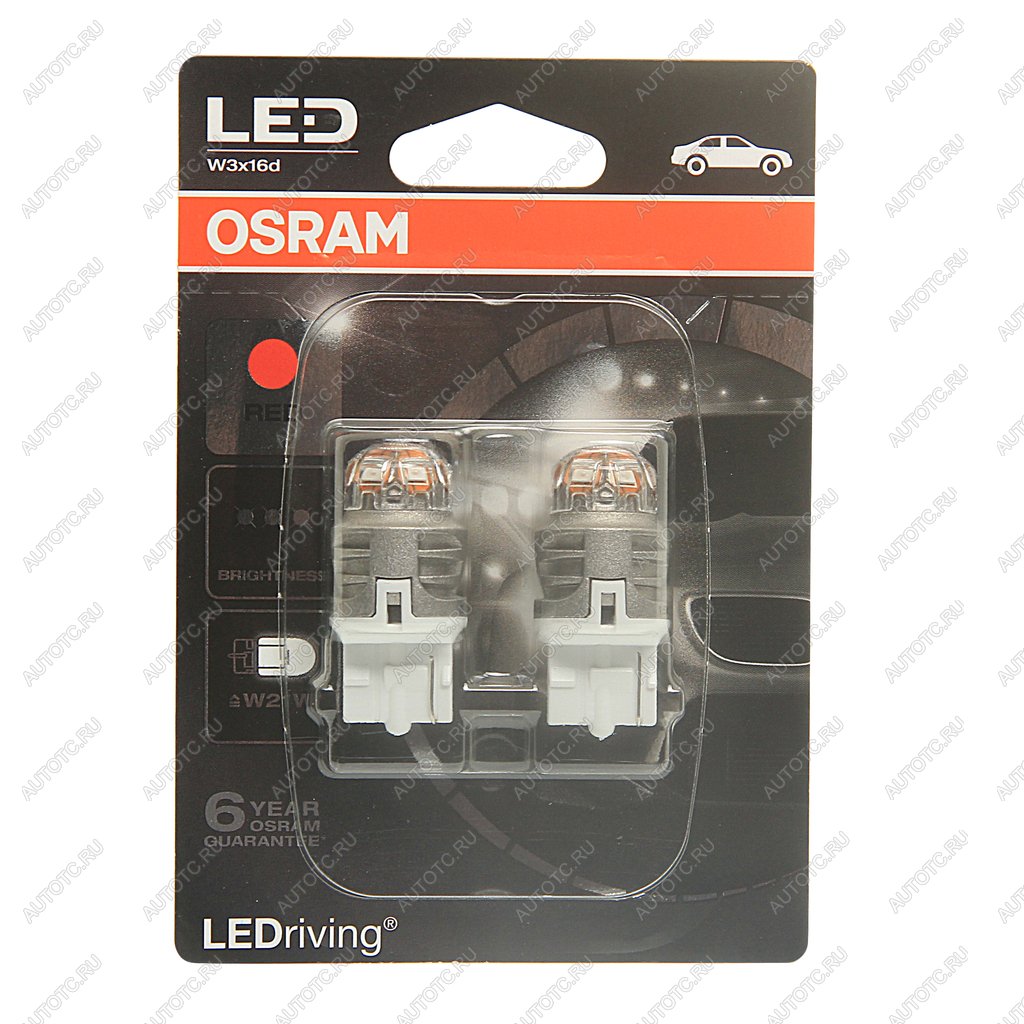 1 649 р. Лампа светодиодная 12V W21W W3x16d бесцокольная блистер (2шт.) Red OSRAM OSRAM 7905r-02b OSRAM 7905r-02b  с доставкой в г. Майкоп