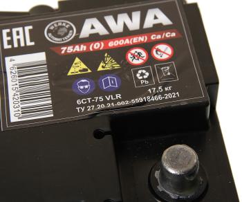 10 299 р. Аккумулятор AWA PRO 75Ач обратная полярность AWA 6ст75(0)  с доставкой в г. Майкоп. Увеличить фотографию 2
