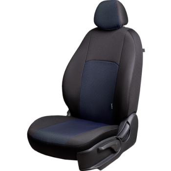 Комплект чехлов для сидений (РЗС 60/40+подлок. 2П+1Г Жаккард) ДУБЛИН Lord Autofashion Mazda 3/Axela  BK (2003-2009) дорестайлинг седан, дорестайлинг, хэтчбэк, рестайлинг седан, рестайлинг, хэтчбэк (черный, вставка Ёж, строчка синяя)
