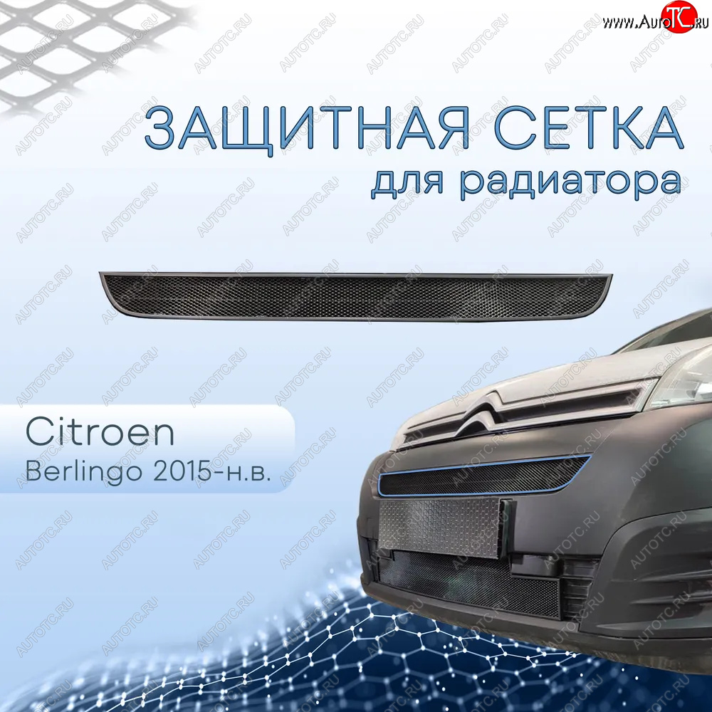 2 149 р. Защитная сетка в бампер (верх, ячейка 3х7 мм) Alfeco Стандарт CITROEN Berlingo B9 рестайлинг (2015-2022) (Чёрная)  с доставкой в г. Майкоп