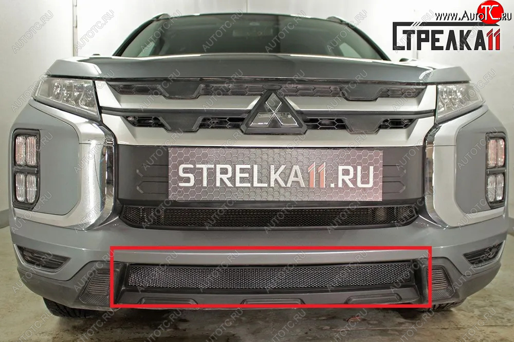 2 569 р. Защитная сетка в бампер (низ, ячейка 3х7 мм) Alfeco Стандарт Mitsubishi ASX 3-ий рестайлинг (2019-2025) (Чёрная)  с доставкой в г. Майкоп