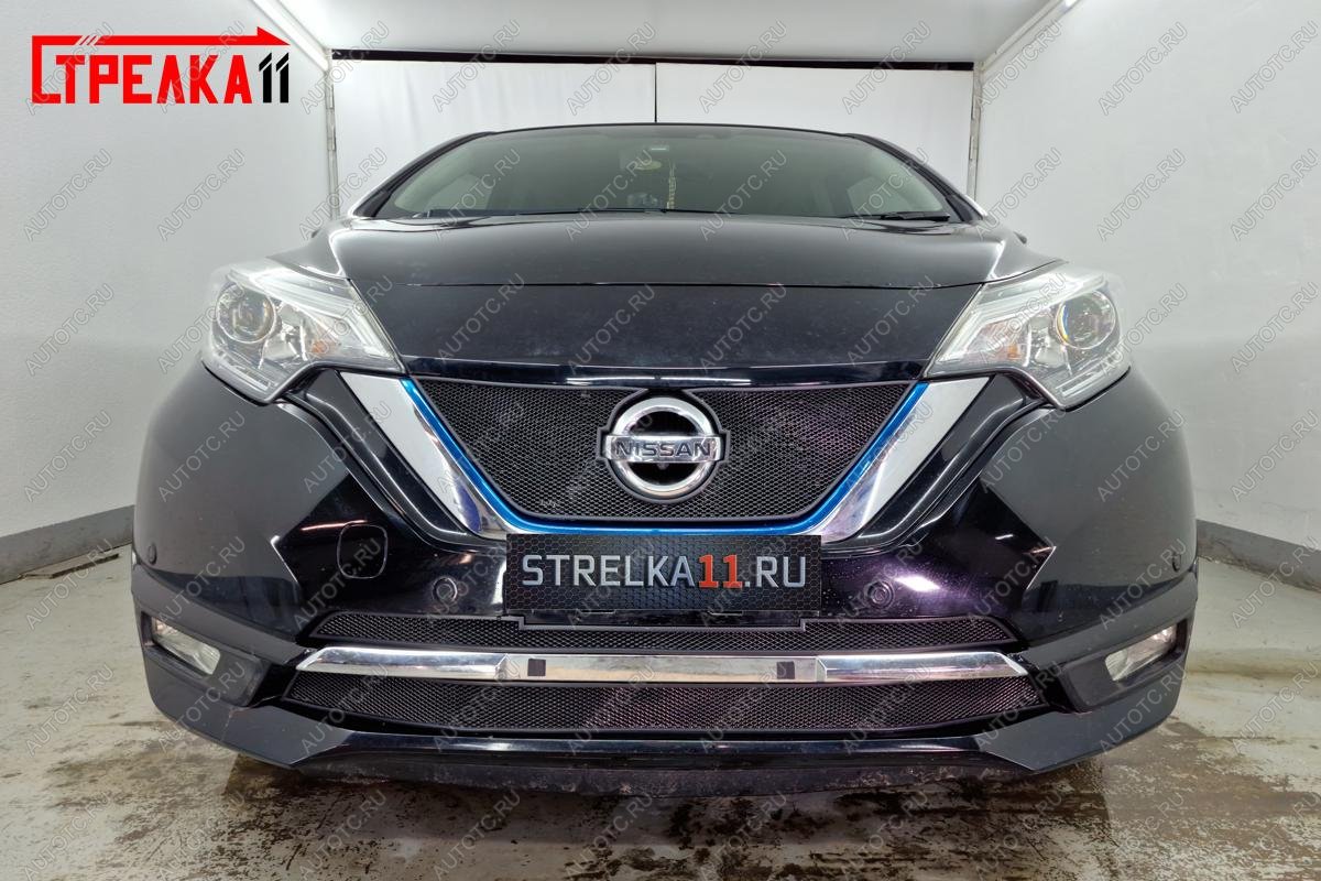 3 599 р. Защита радиатора (низ, Medalist X, 2 части) Стрелка11 Стандарт Nissan Note 2 E12 рестайлинг (2016-2020) (черная)  с доставкой в г. Майкоп