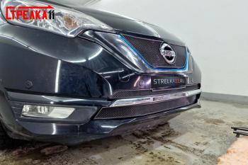 3 599 р. Защита радиатора (низ, Medalist X, 2 части) Стрелка11 Стандарт Nissan Note 2 E12 рестайлинг (2016-2020) (черная)  с доставкой в г. Майкоп. Увеличить фотографию 2