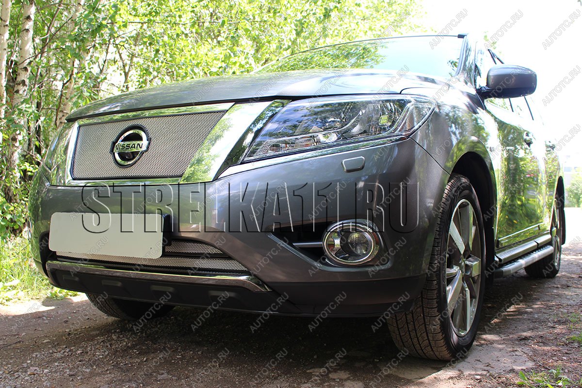 5 349 р. Защита радиатора (низ 2 части) Стрелка11 Стандарт Nissan Pathfinder R52 дорестайлинг (2012-2017) (хром)  с доставкой в г. Майкоп