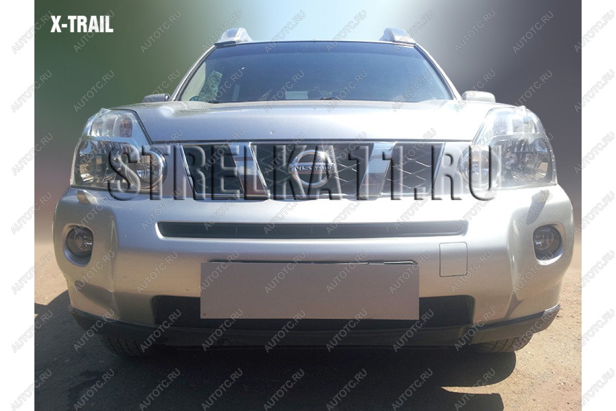 2 999 р. Защита радиатора (низ) Стрелка11 Стандарт Nissan X-trail 2 T31 дорестайлинг (2007-2011) (черная)  с доставкой в г. Майкоп