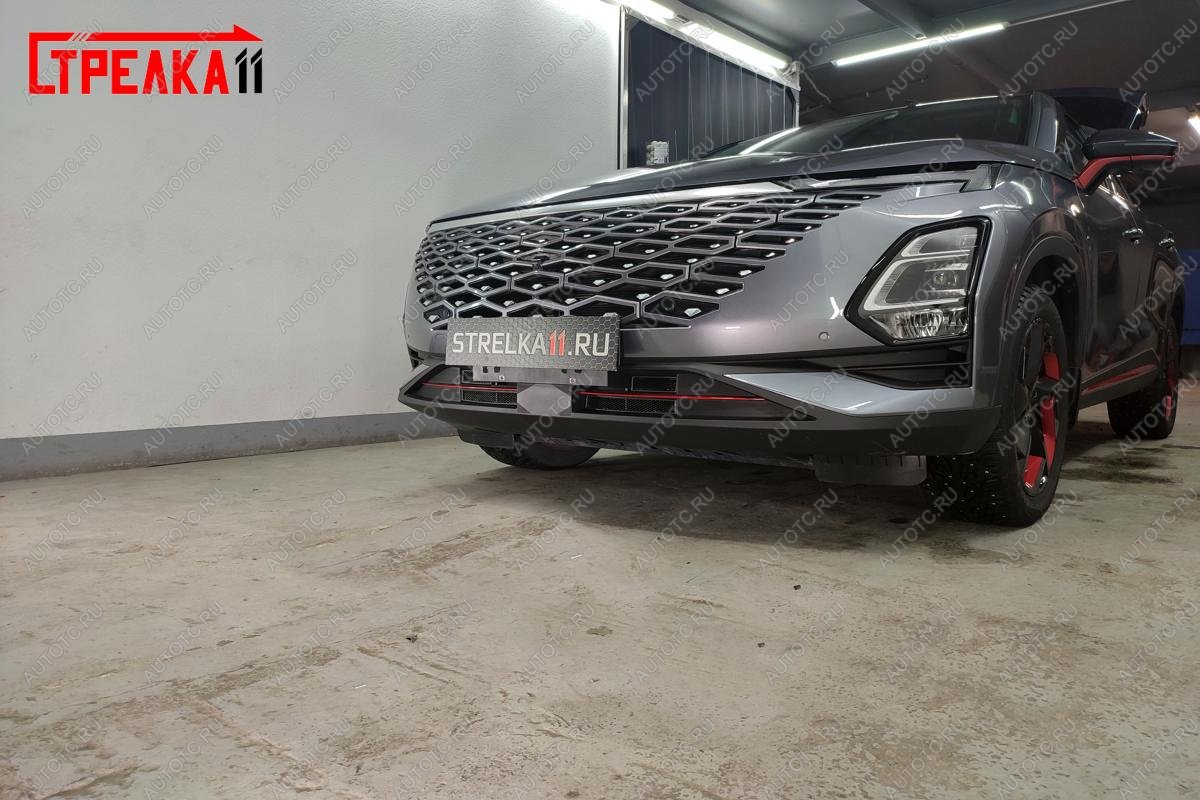 3 169 р. Защита радиатора (4 части) Стрелка11 Стандарт Omoda C5 (2021-2025) (черная)  с доставкой в г. Майкоп