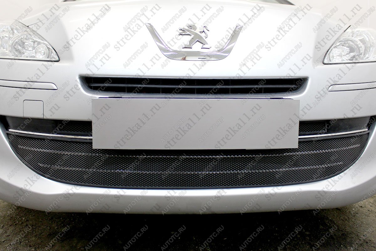 3 799 р. Защита радиатора (3 части) Стрелка11 Стандарт Peugeot 408  дорестайлинг (2010-2017) (черная)  с доставкой в г. Майкоп