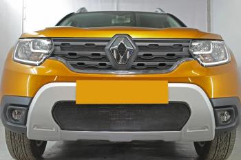 3 499 р. Защита радиатора (верх, 4 части) Стрелка11 Стандарт Renault Duster HM рестайлинг (2021-2024) (черная)  с доставкой в г. Майкоп. Увеличить фотографию 3