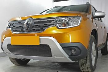 3 499 р. Защита радиатора (верх, 4 части) Стрелка11 Стандарт Renault Duster HM рестайлинг (2021-2024) (черная)  с доставкой в г. Майкоп. Увеличить фотографию 2