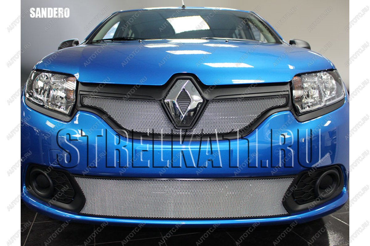 3 179 р. Защита радиатора (низ) Стрелка11 Стандарт Renault Sandero (B8) дорестайлинг (2014-2018) (хром)  с доставкой в г. Майкоп