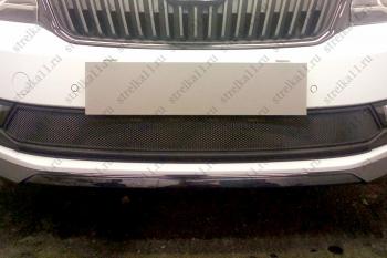 4 649 р. Защита радиатора (2 части) Стрелка11 Стандарт Skoda Rapid NH3 рестайлинг лифтбэк (2017-2020) (черная)  с доставкой в г. Майкоп. Увеличить фотографию 2