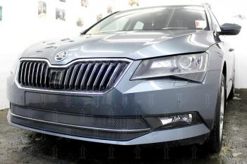 4 849 р. Защита радиатора (2 части) Стрелка11 Стандарт Skoda Superb B8 (3V5) универсал дорестайлинг (2015-2019) (черная)  с доставкой в г. Майкоп. Увеличить фотографию 2