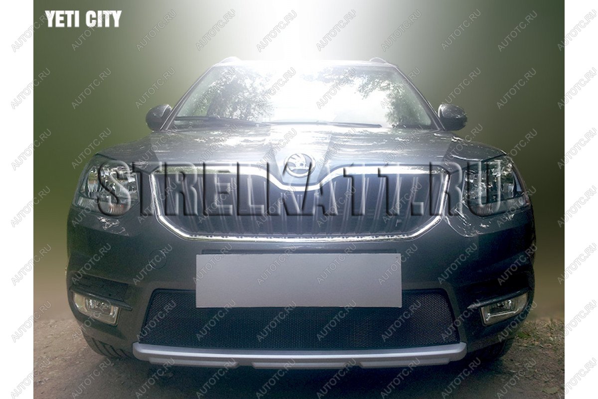 3 169 р. Защита радиатора (с парктроником) (City) Стрелка11 Стандарт Skoda Yeti (2013-2018) (черная)  с доставкой в г. Майкоп