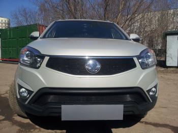 3 169 р. Защита радиатора (верх) Стрелка11 Стандарт SSANGYONG Actyon рестайлинг (2013-2021) (черная)  с доставкой в г. Майкоп. Увеличить фотографию 2