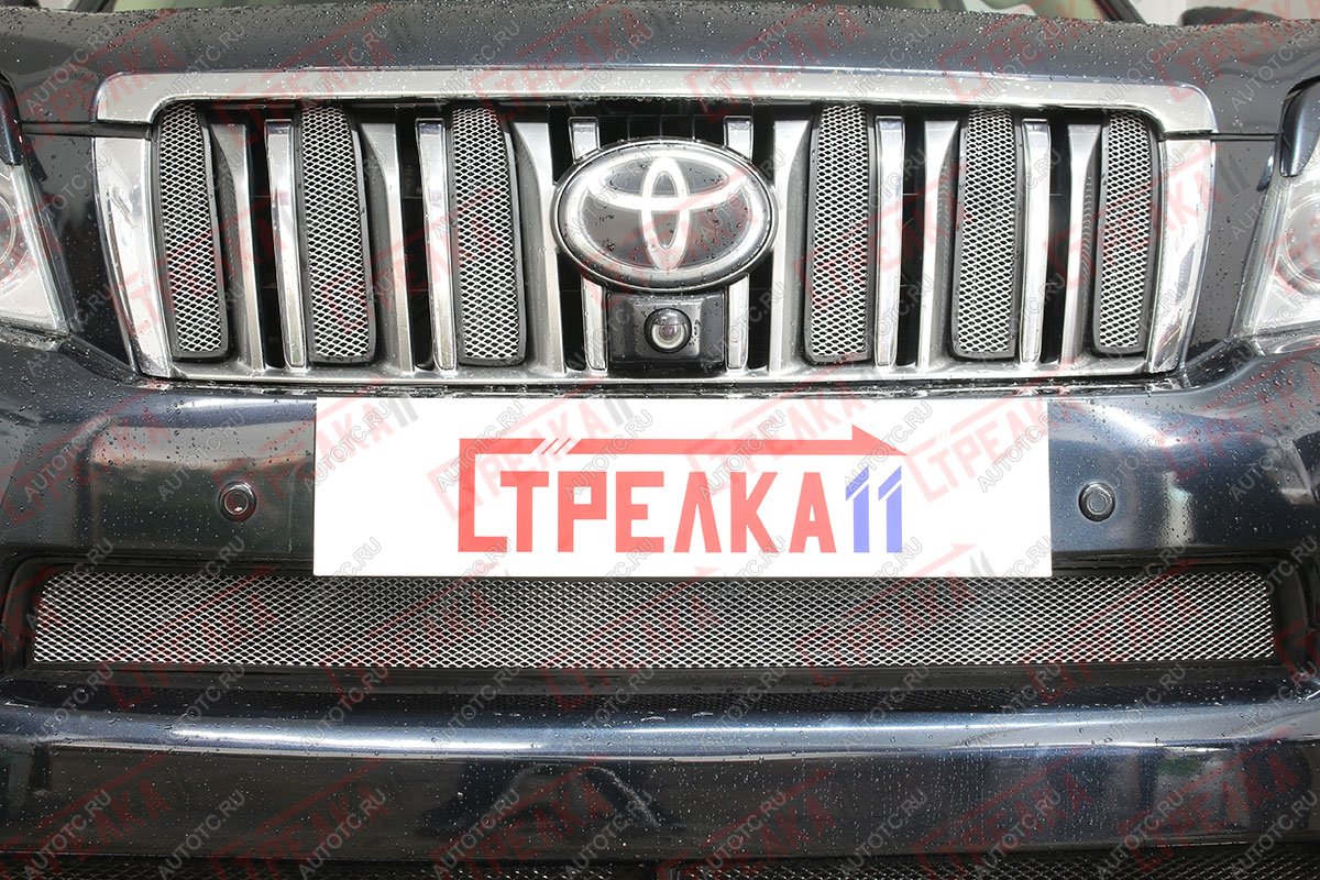 4 299 р. Защита радиатора (верх 6 частей) Стрелка11 Стандарт Toyota Land Cruiser Prado J150 дорестайлинг (2009-2013) (хром)  с доставкой в г. Майкоп