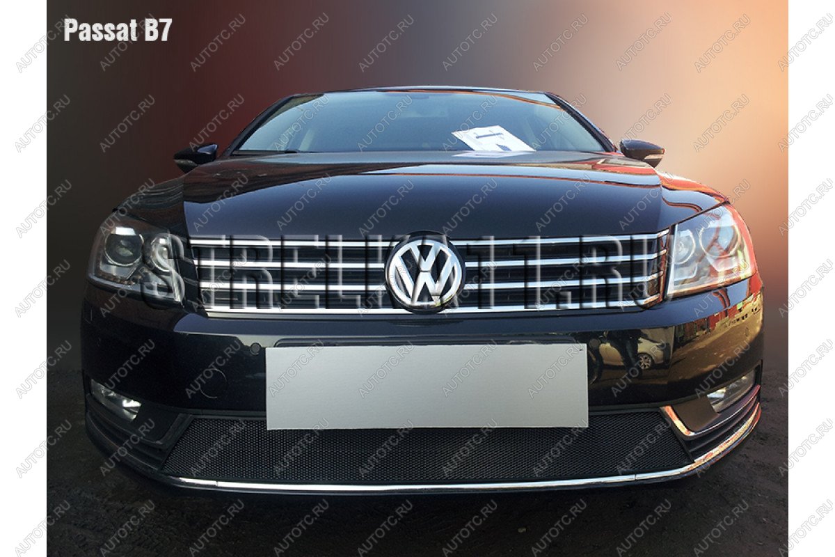 2 999 р. Защита радиатора Стрелка11 Стандарт Volkswagen Passat B7 седан (2010-2015) (черная)  с доставкой в г. Майкоп