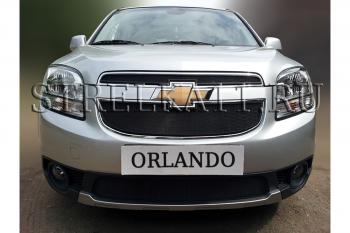 Зимняя заглушка решетки радиатора (середина) Стрелка11 Chevrolet Orlando (2011-2018) (черная)