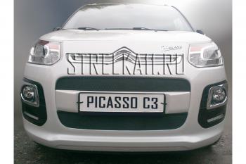 Зимняя заглушка решетки радиатора (низ) Стрелка11 CITROEN C3 Picasso рестайлинг (2013-2017) (черная)