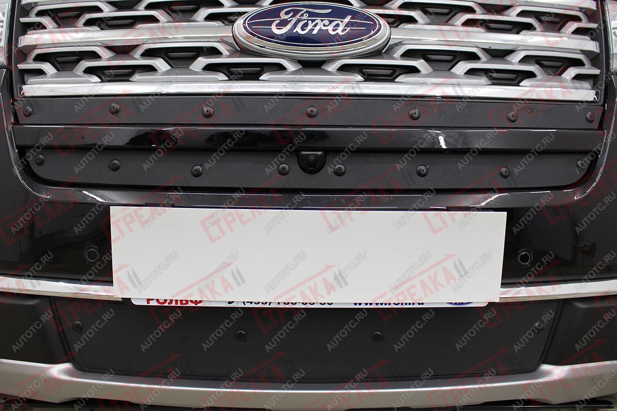 1 099 р. Зимняя заглушка решетки радиатора (верх 2 части) Стрелка11 Ford Explorer U502 2-ой рестайлинг, 5 дв. (2017-2019) (черная)  с доставкой в г. Майкоп