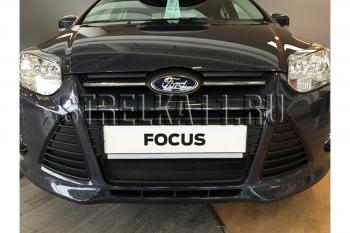 759 р. Зимняя заглушка решетки радиатора Стрелка11 Ford Focus 3 седан дорестайлинг (2011-2015) (черная)  с доставкой в г. Майкоп. Увеличить фотографию 2